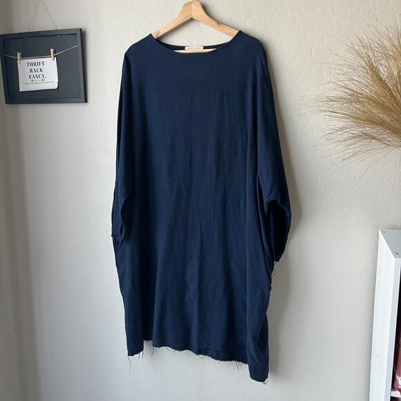 Black Crane Bud Dress Oversized Navy Blue Cotton Tee Dress Size M - Picture 2 of 9